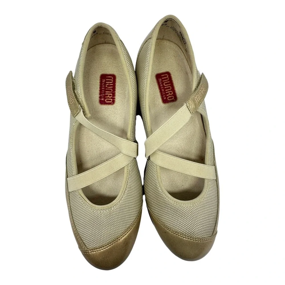 Munro American Angie Gold Mary Jane‎ Comfort Flats Women's 8W Wide Shoes